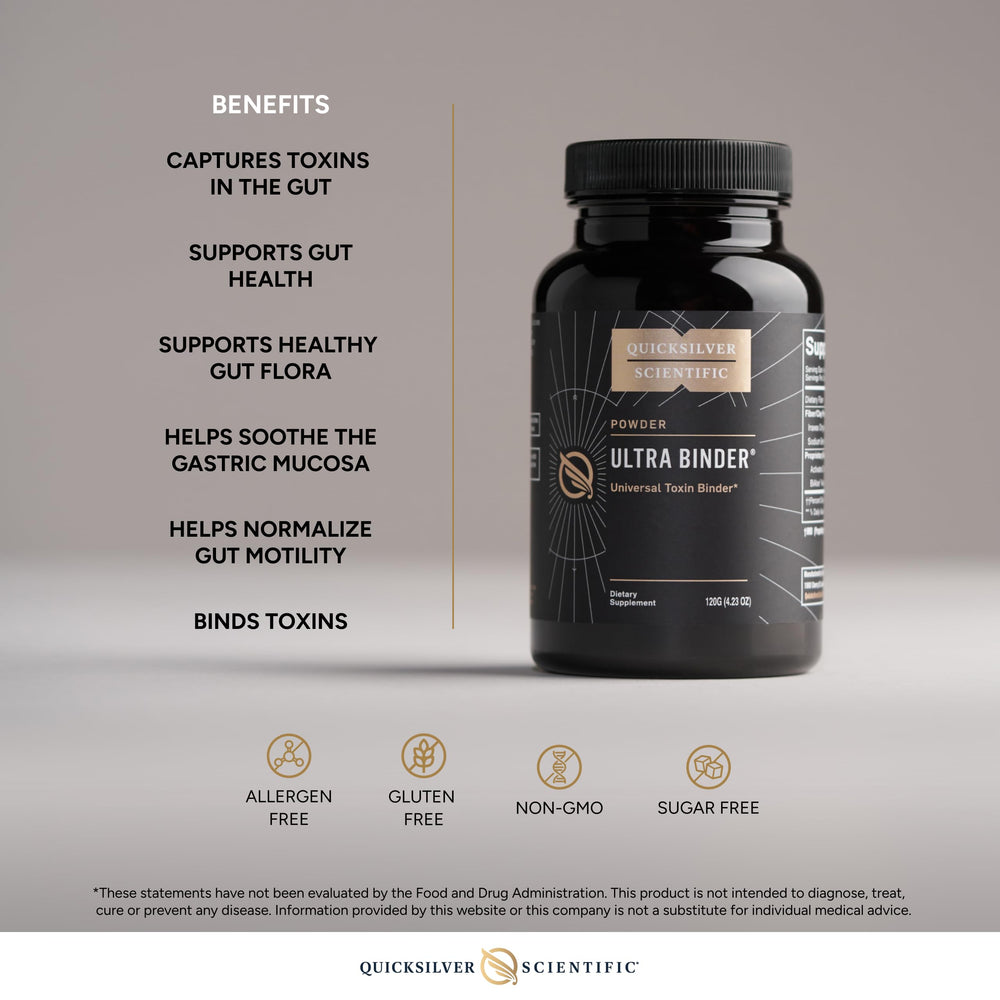 Activated charcoal micro-pores inside Ultra Binder aiding toxin capture in the gut.