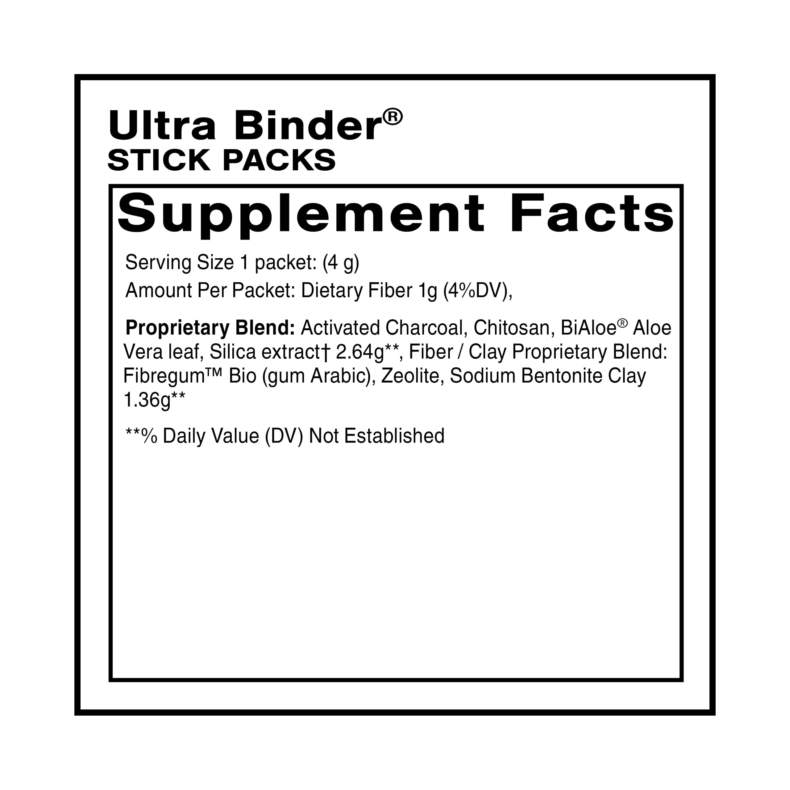 Quicksilver Ultra Binder activated charcoal powder highlights gut toxin capture.