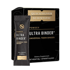 Quicksilver Ultra Binder Stick Packets shown in packaging for on-the-go detox.