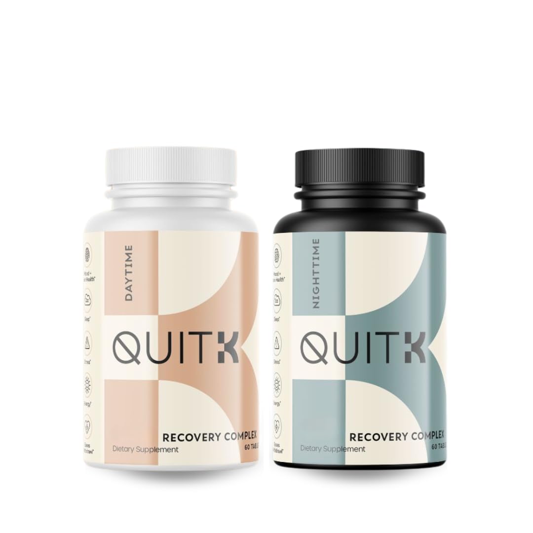 QuitK Recovery Complex packaging shows day and night bottles for a complete routine.