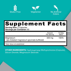 Qunol Magnesium 420mg ingredients panel shows magnesium glycinate form for better absorption.