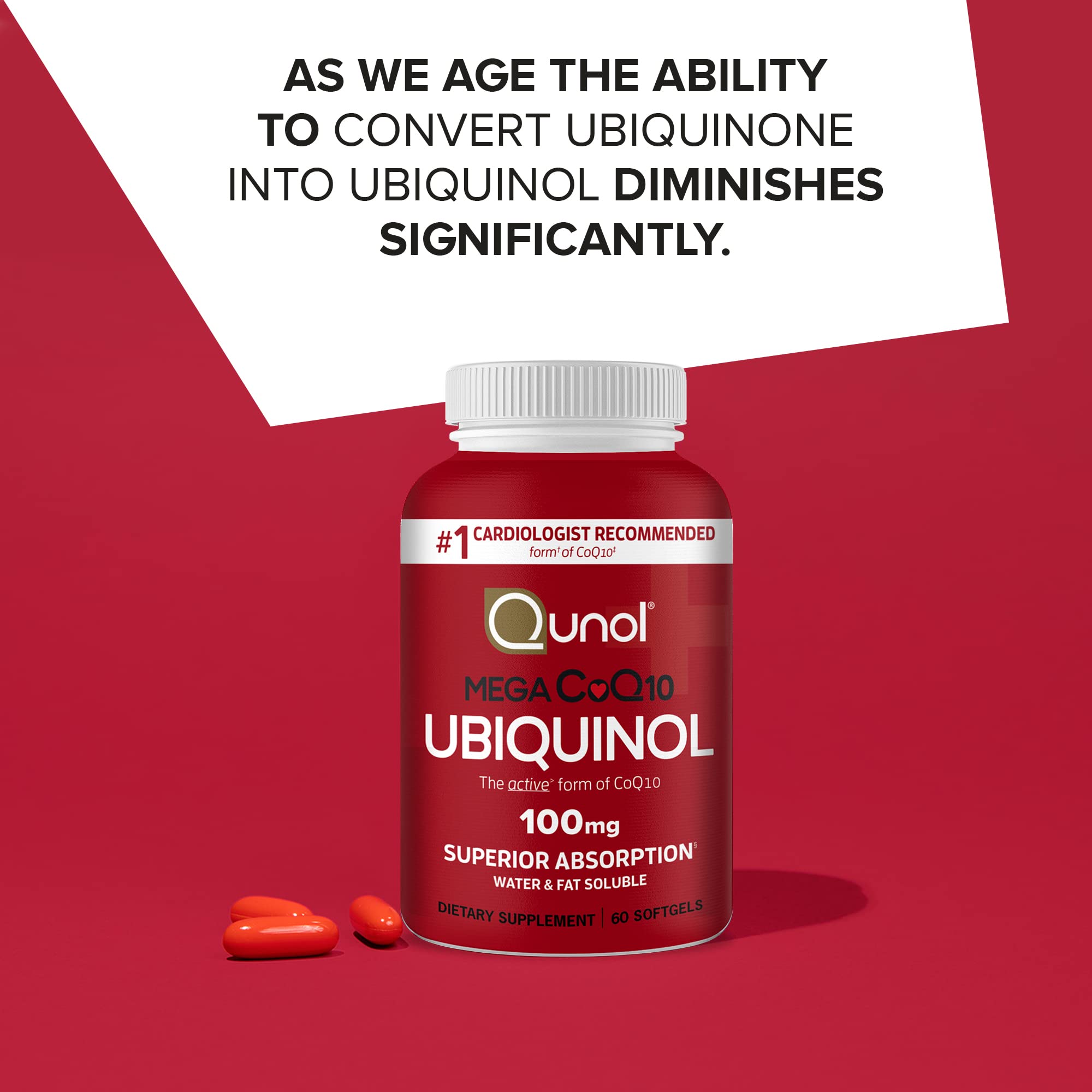 Qunol Mega Ubiquinol CoQ10 label close up emphasizes 100 mg ubiquinol