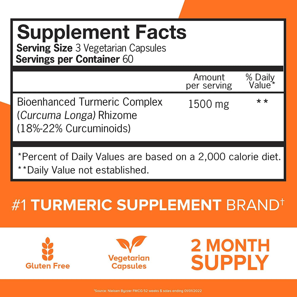 Qunol Turmeric bottle label highlights bioenhanced complex for better uptake.