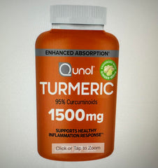 Qunol Turmeric capsules on shelf — vegetarian formula for a 90-day supply
