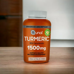 Qunol Turmeric with Ginger bottle — contains organic ginger root powder for added warmth and wellness