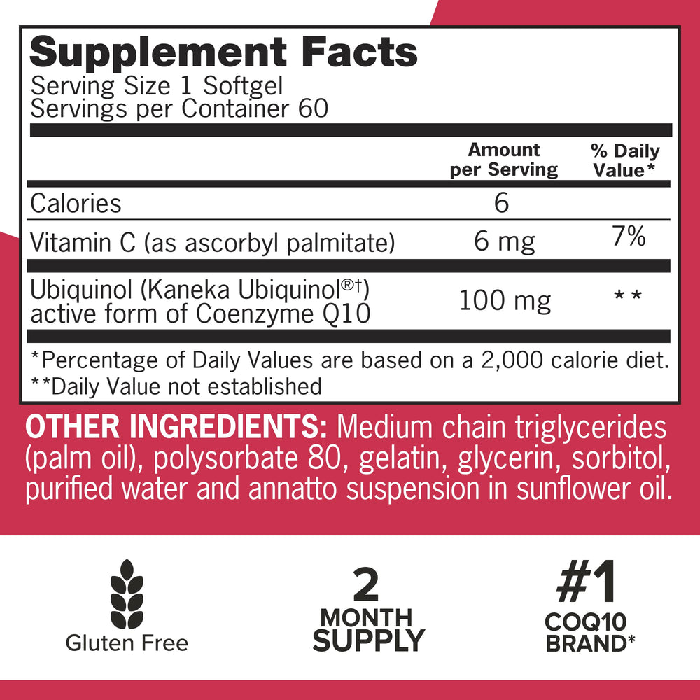 Qunol Ubiquinol 100mg label close-up showing gluten-free statement