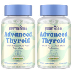 Quorinthiumax thyroid-support bottle front showing 120 capsules for a monthly routine.