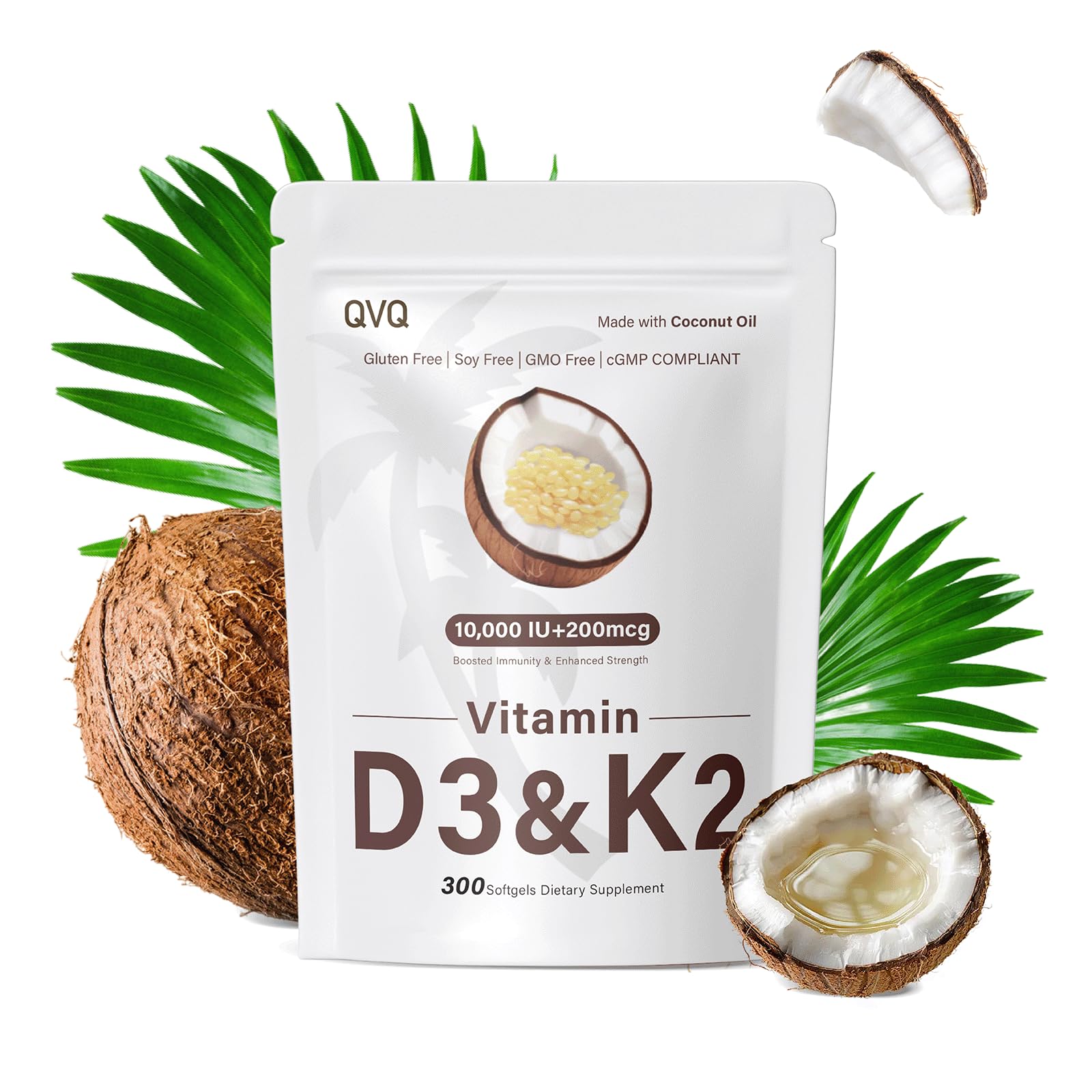 QVQ 300-pcs D3 K2 softgels bottle supports daily calcium absorption
