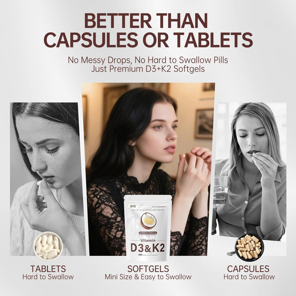 QVQ bone-support D3 K2 softgels on shelf for everyday use