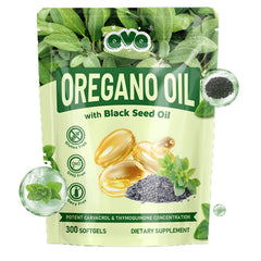 QVQ Organic oregano oil softgels bottle promoting digestive balance and wellness.