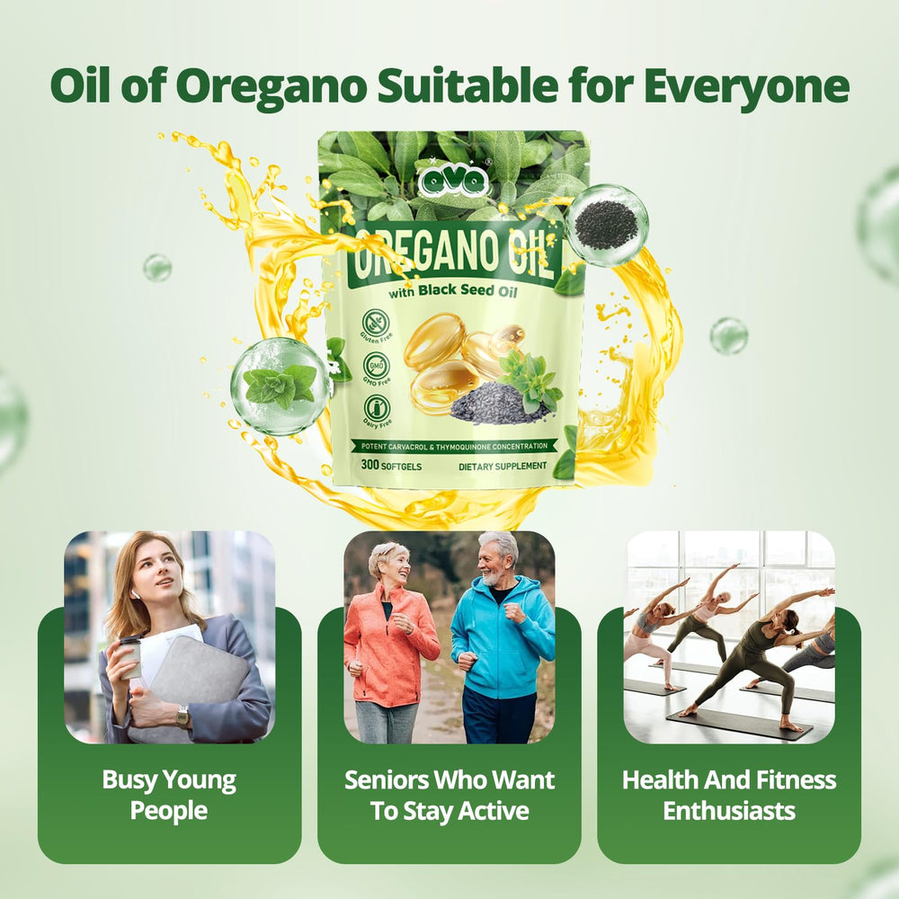 Close-up of QVQ oregano oil softgels capsules ready for daily use.