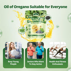 Close-up of QVQ oregano oil softgels capsules ready for daily use.