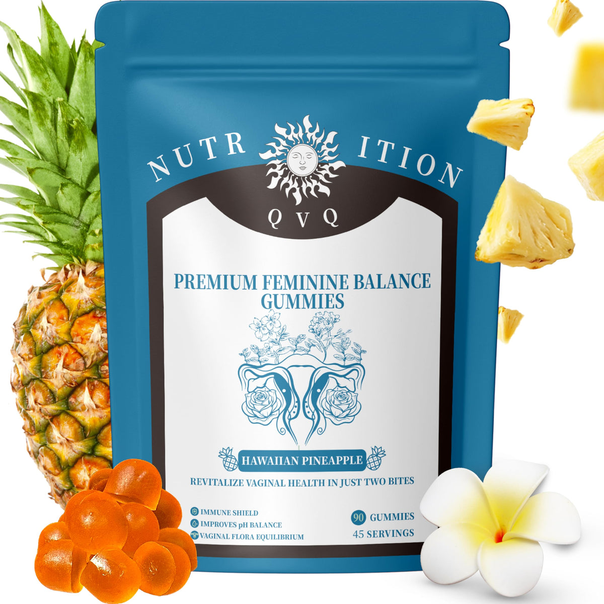 QVQ Pineapple pH Balance bottle for daily wellness support