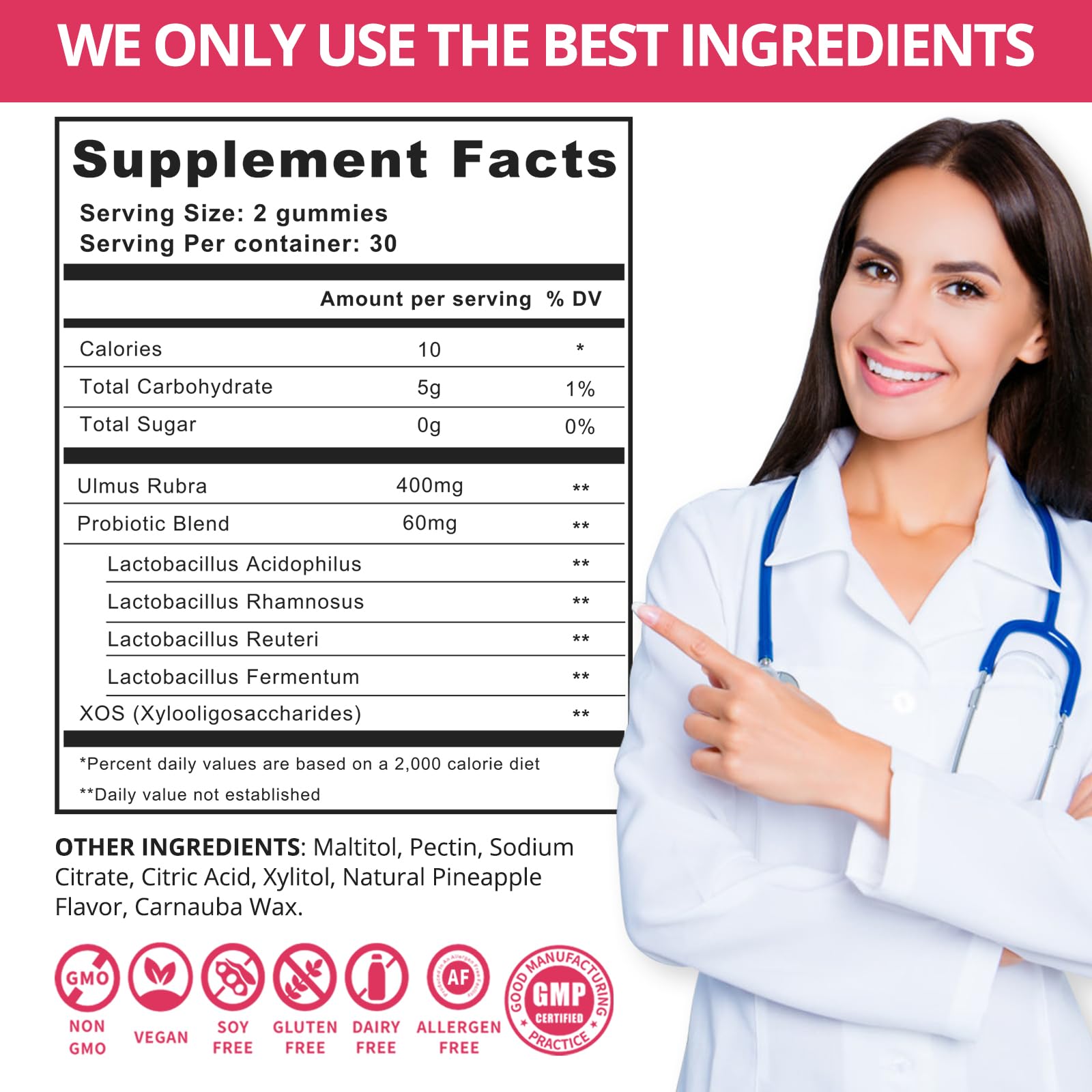QVQ Womens Probiotic Slippery Elm Gummies on shelf