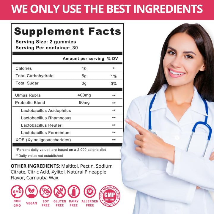 QVQ Womens Probiotic Slippery Elm Gummies on shelf
