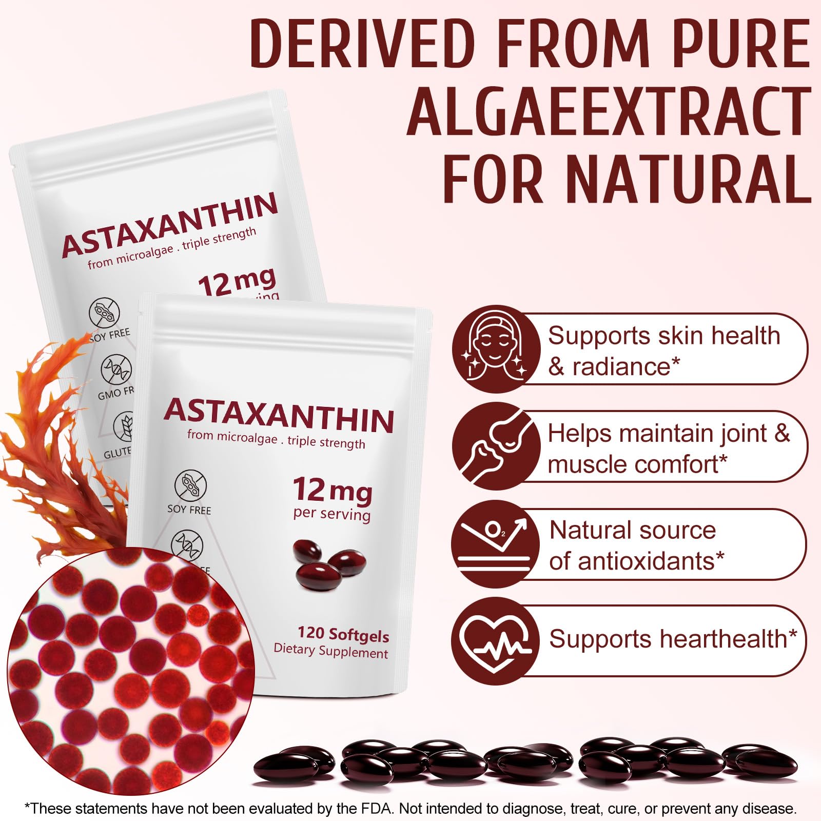 QYCOTXYR Astaxanthin GMO-free badge on bottle signals clean ingredients.