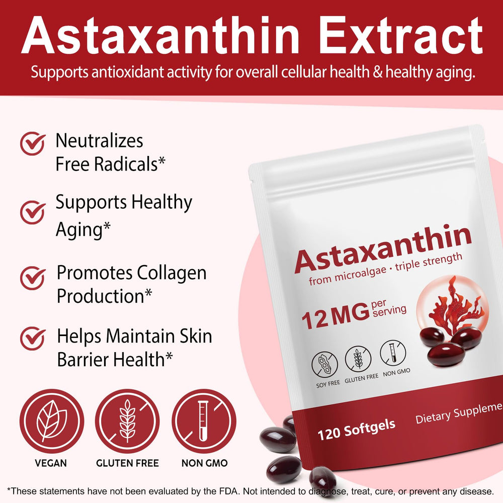 QYCOTXYR softgel bottle front showing natural astaxanthin benefits