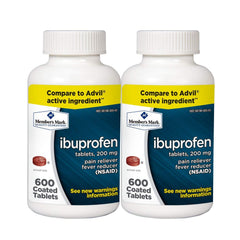 R-LAKE Member's Mark ibuprofen bottle 600 count for pain relief and fever support.