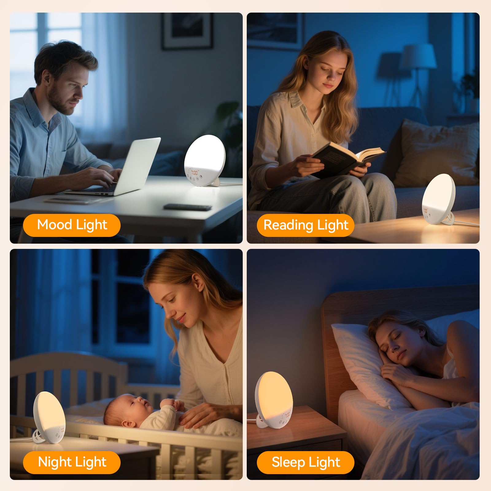 RICIAL Wake Up Light display settings reduce glare at night
