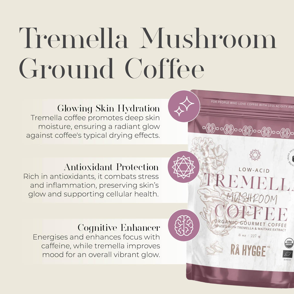 RÅ HYGGE Tremella close-up highlights mushroom infusion for balanced energy