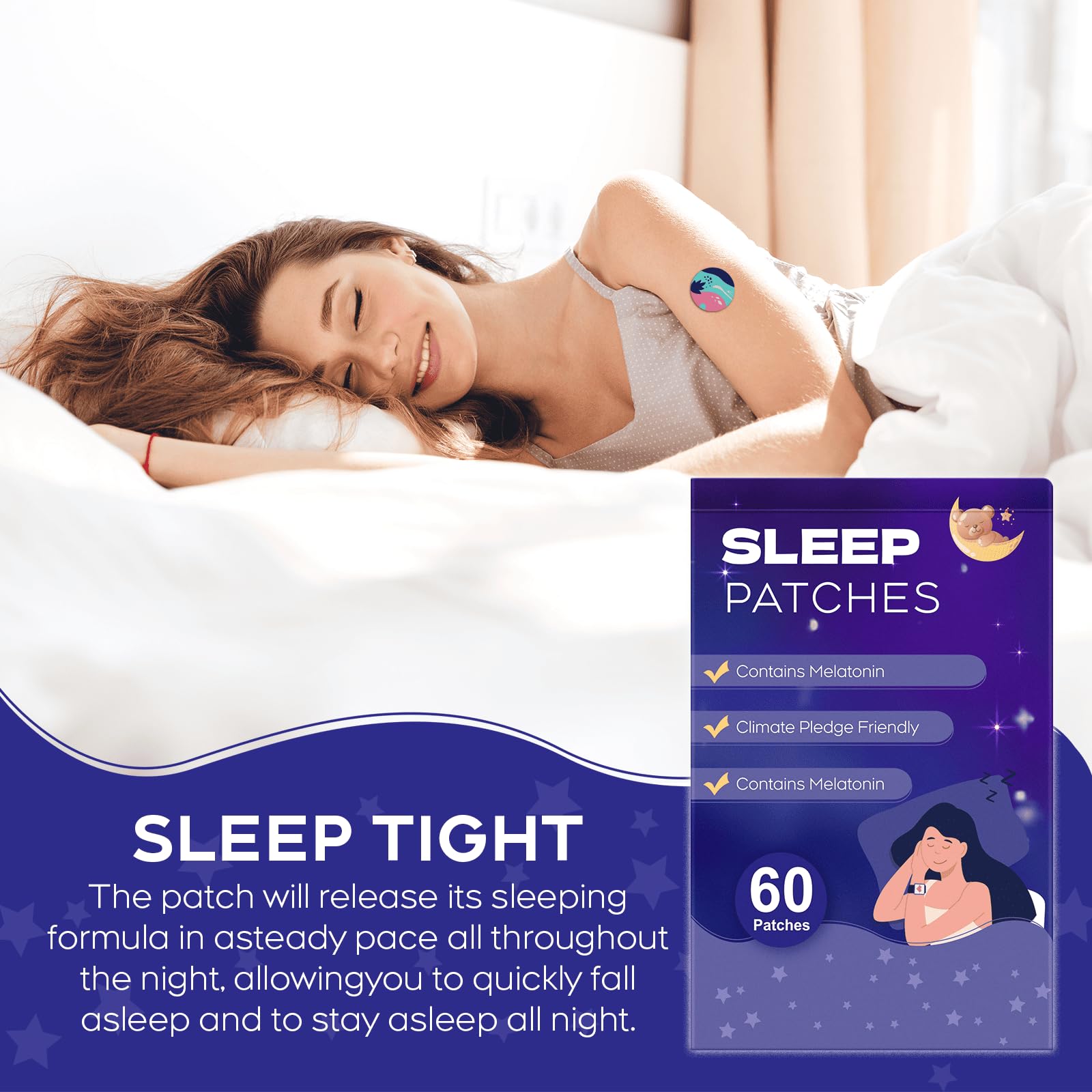 RAAYAM 60-pack sleep patches offer long-lasting overnight supply.