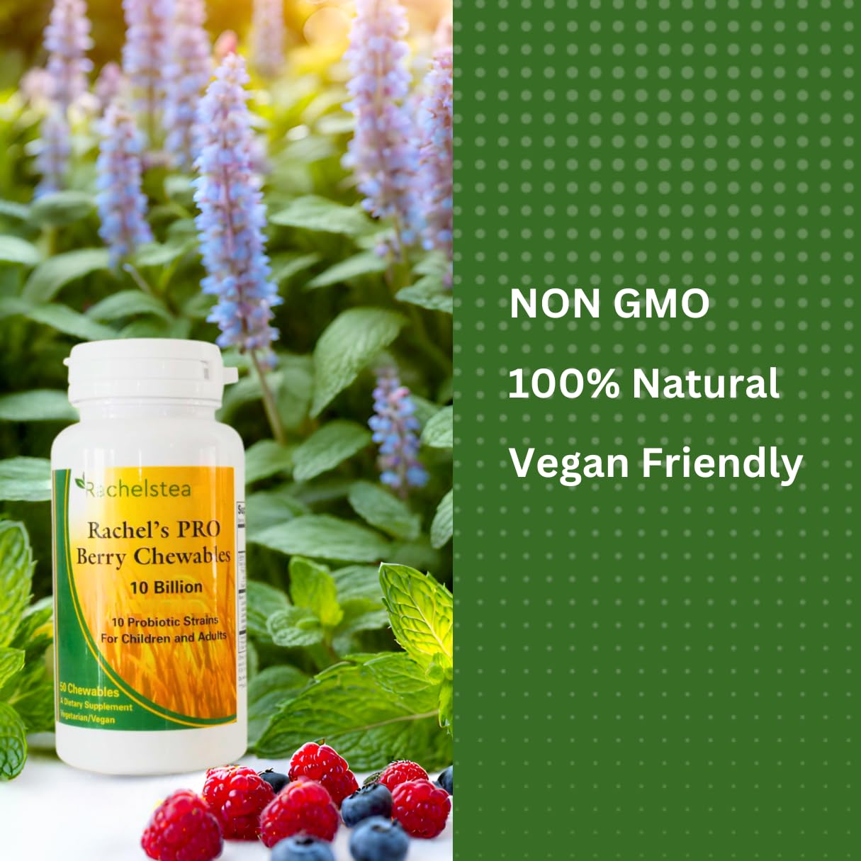 Kid-friendly berry flavor of Rachelstea Pro Berry Chewables for daily use