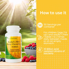 Packaging closeup of Rachelstea Pro Berry Chewables highlighting berry flavor