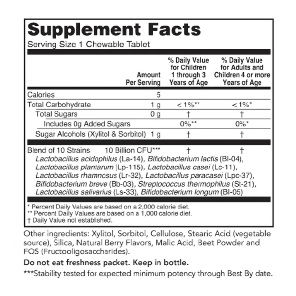 Vegan and allergen-free badge on Rachelstea Pro Berry Chewables packaging