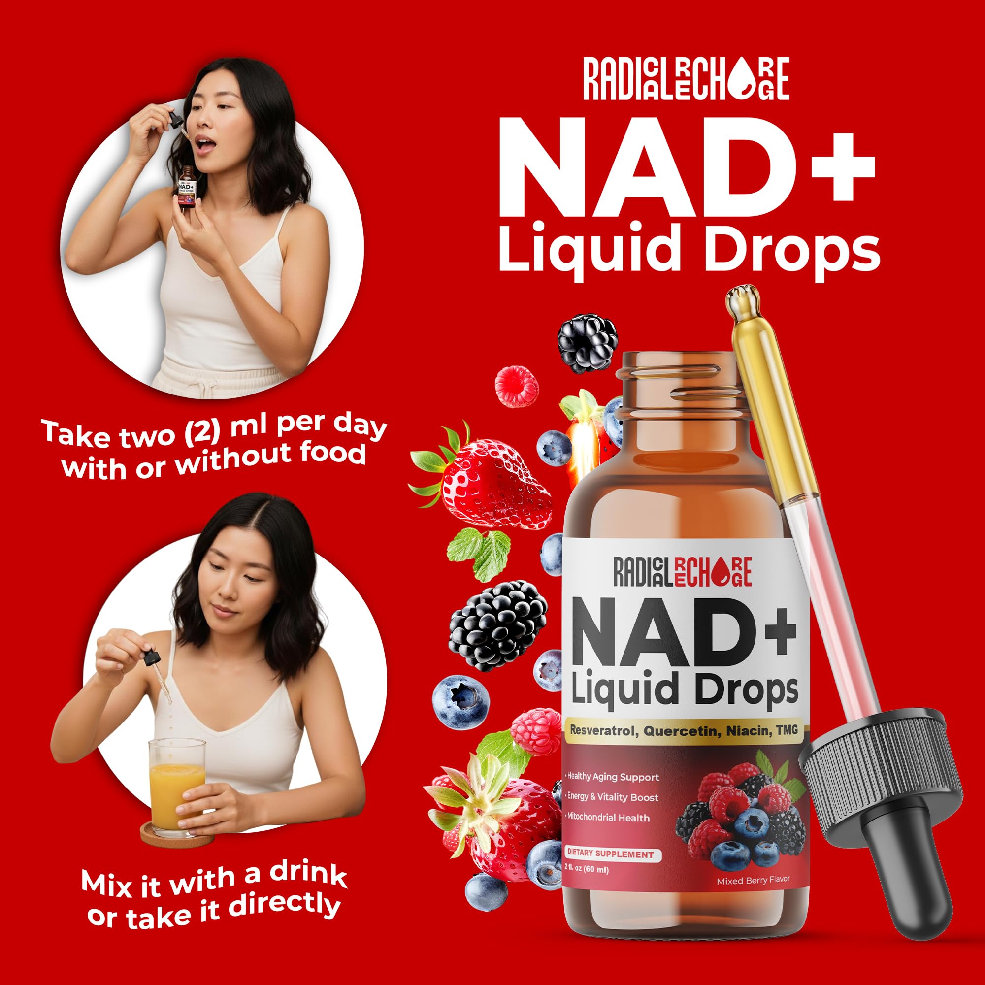 Closeup of Radical Recharge NAD+ Drops berry color and texture