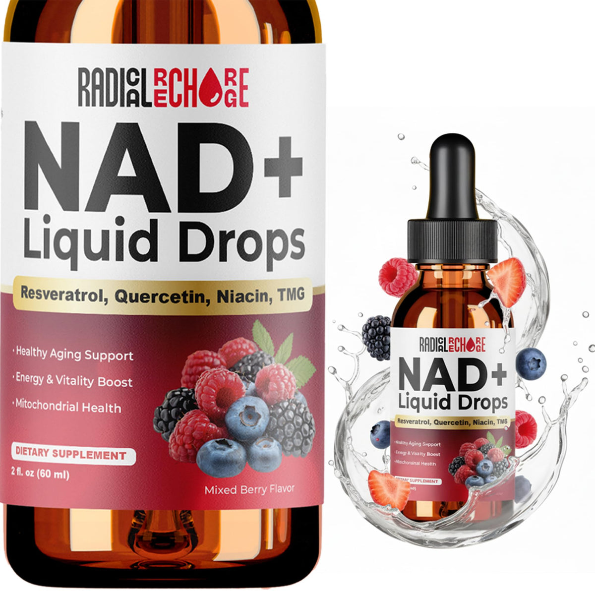 Radical Recharge NAD+ Drops bottle ready for daily energy support