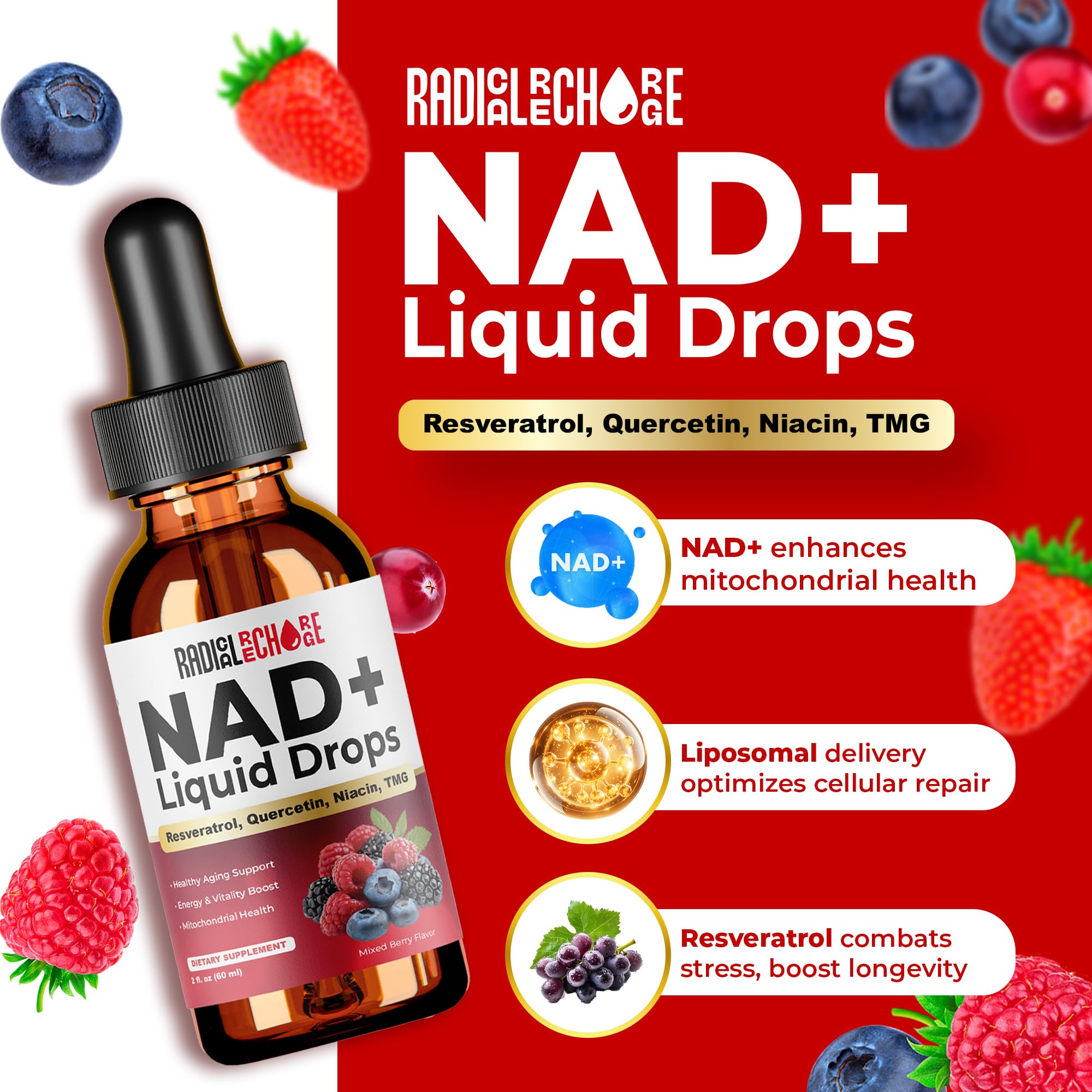 Dropper end of Radical Recharge NAD+ Drops for precise measurement