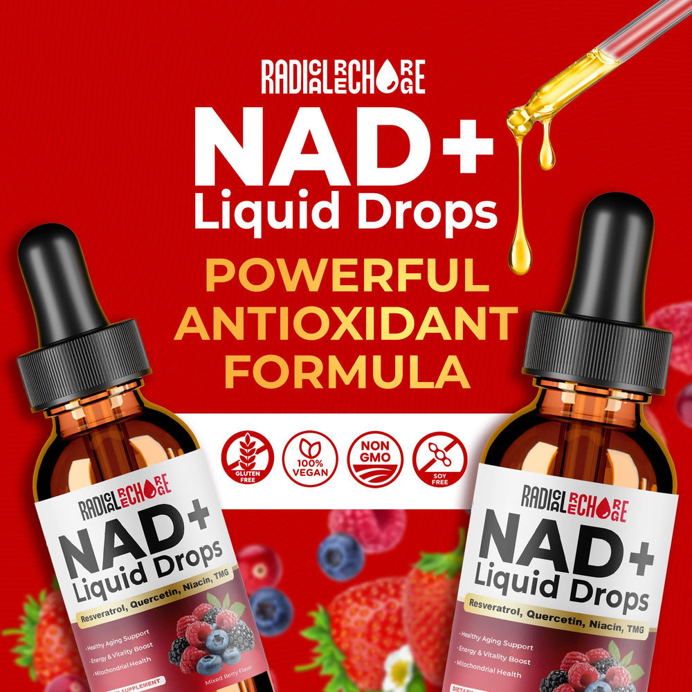 Label on Radical Recharge NAD+ Drops highlighting key ingredients