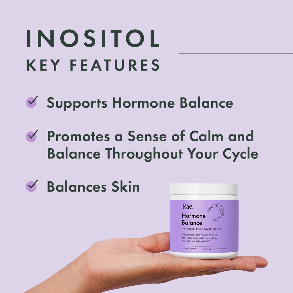 Rael Hormone Balance ingredients label – shows Myo-Inositol and folic acid.