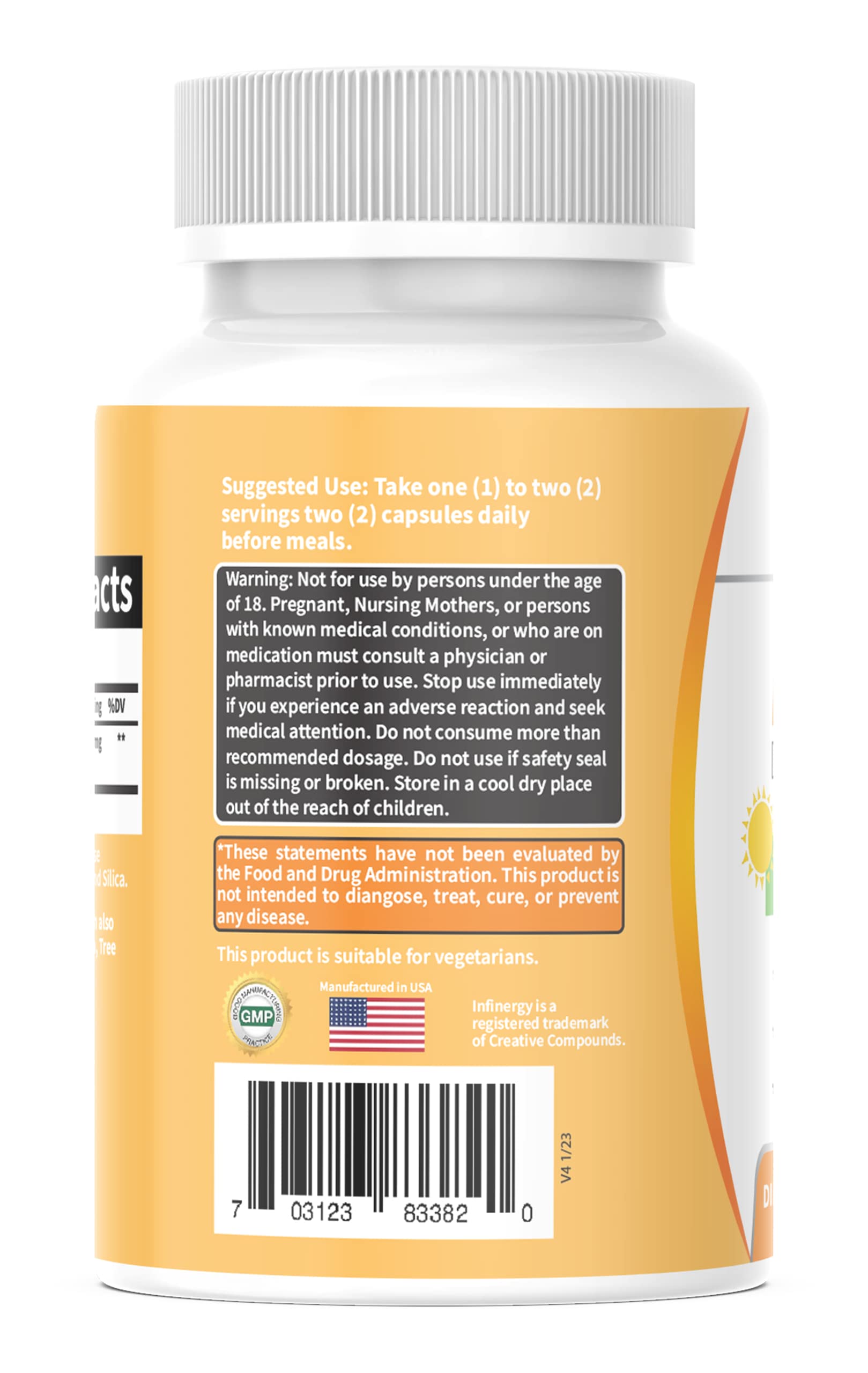 RaeSun Botanics Infinergy packaging details showing label and dosage