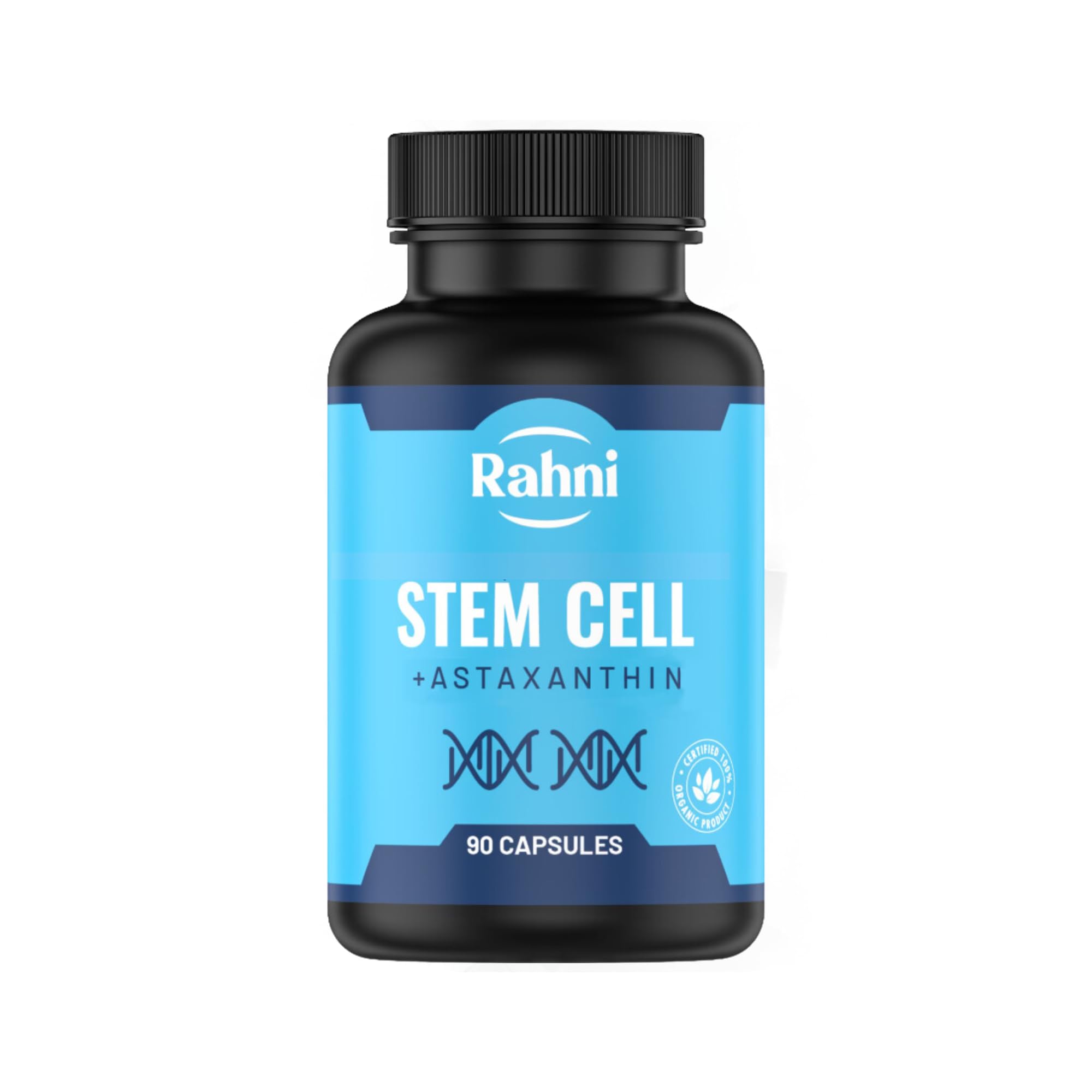 Rahni Stem Cells astaxanthin bottle for daily antioxidant support.