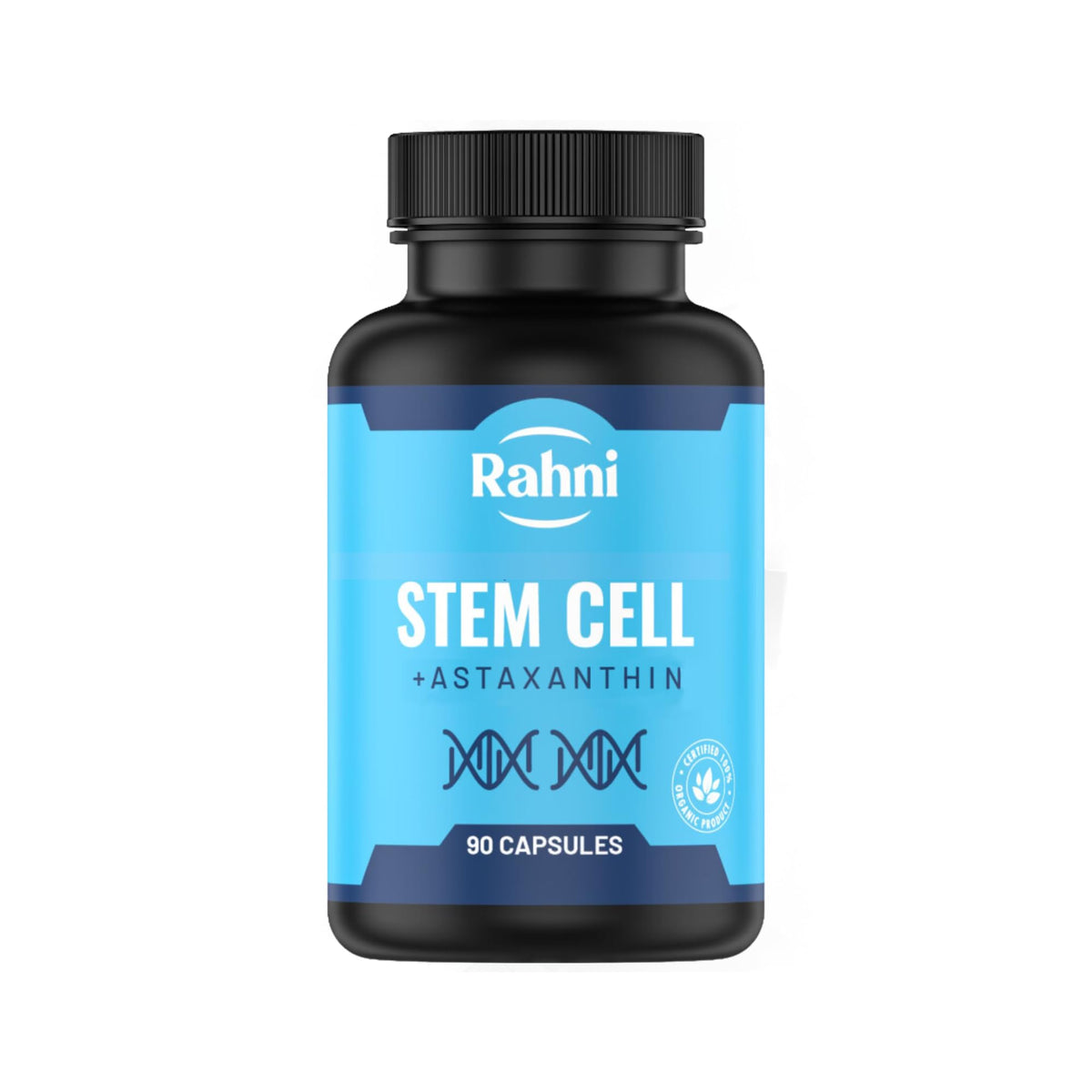Rahni Stem Cells astaxanthin bottle for daily antioxidant support.