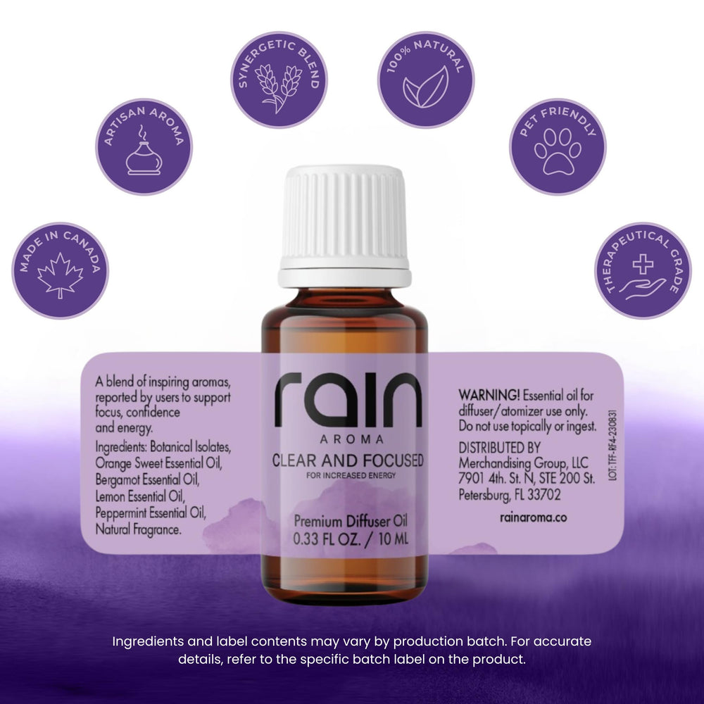 Rain Aroma Cognitive-Enhancing diffuser oil may boost concentration during work or study.