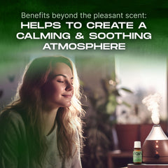 Rain Aroma Diffuse and Chill bottle closeup showcases botanical oils for calm spaces.