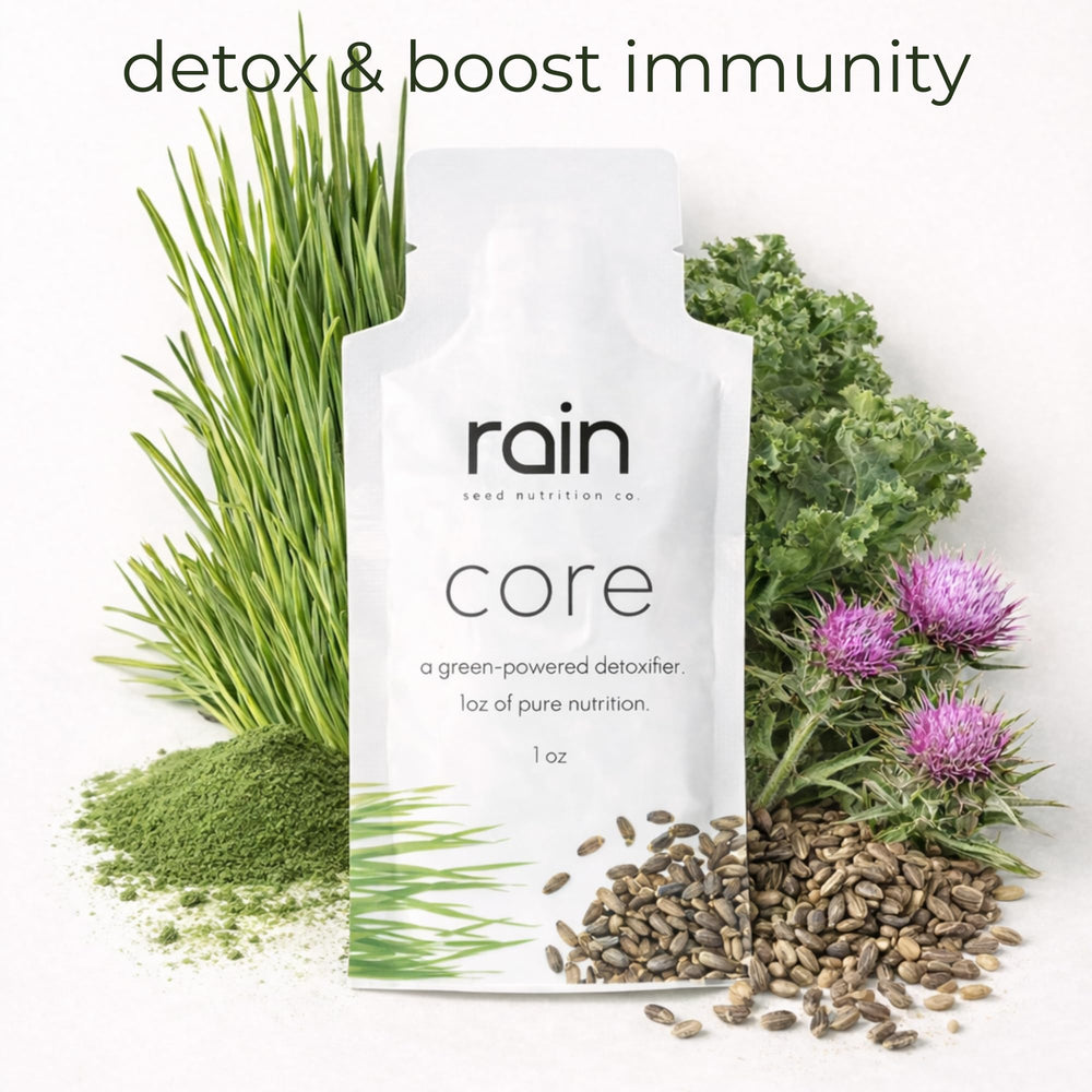 RAIN Core Greens Blend tub highlights the convenient powder form for quick smoothies.