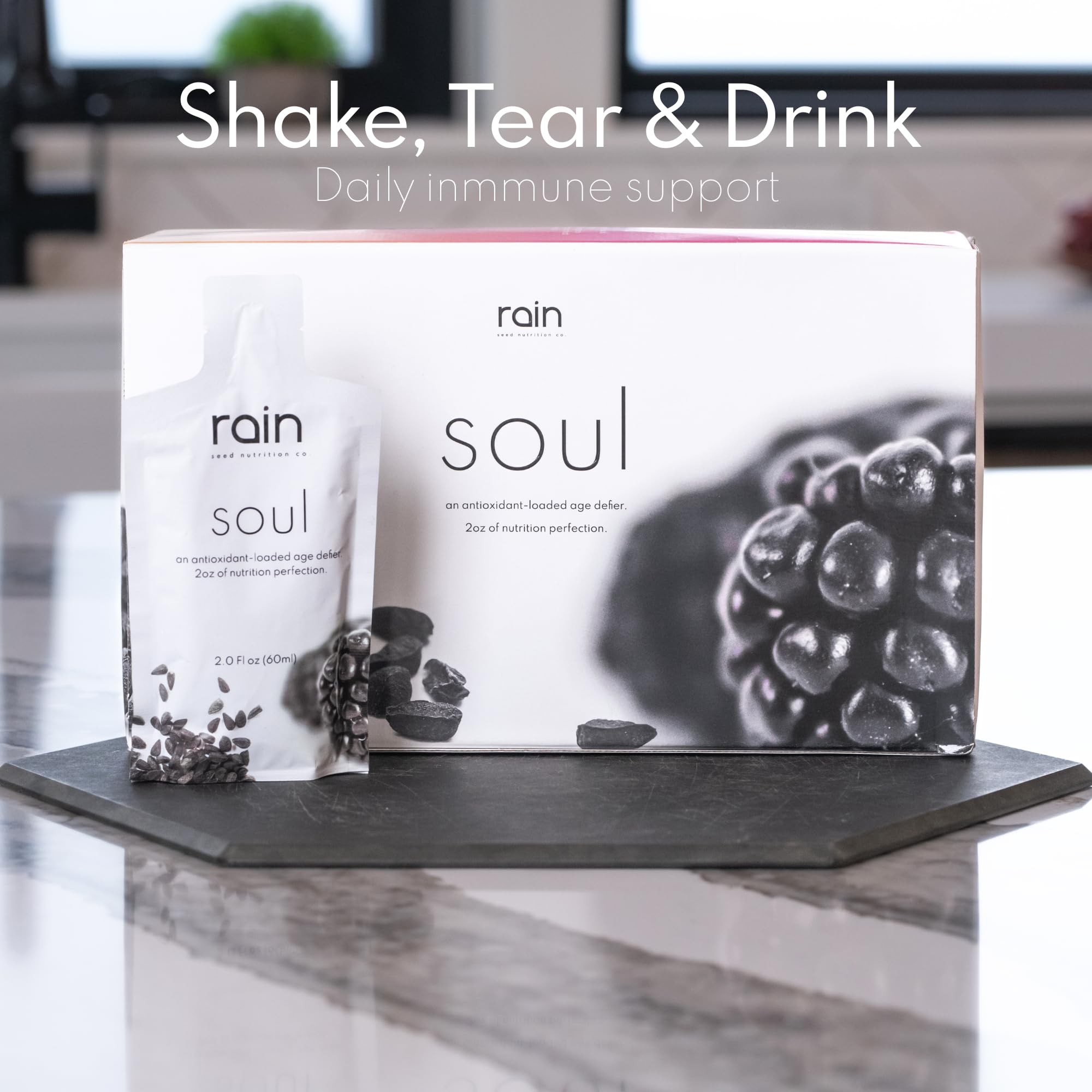 Rain International Soul packaging box highlights premium branding and gifting appeal.