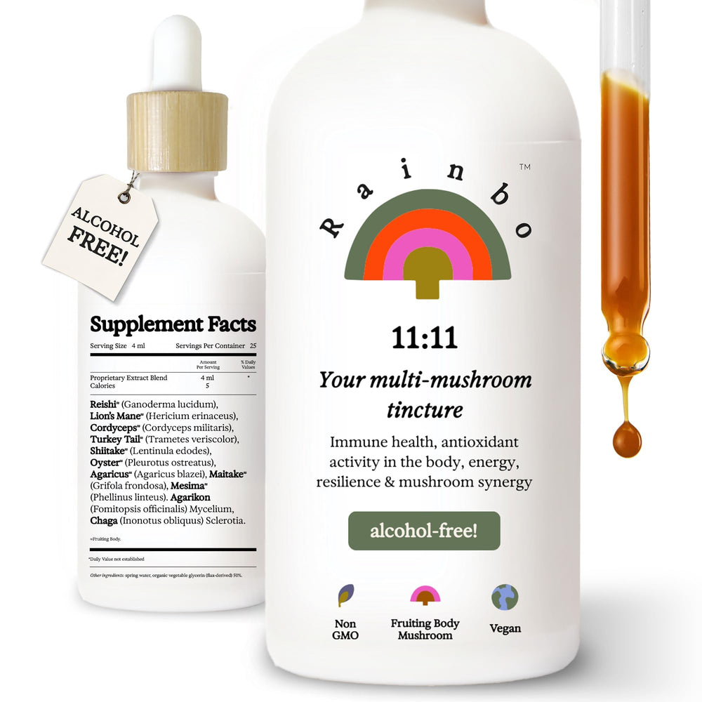 Rainbo 11:11 tincture bottle ready for daily immune support.