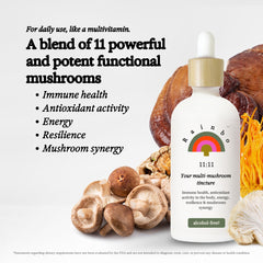Canada-made Rainbo mushroom complex label emphasizing quality