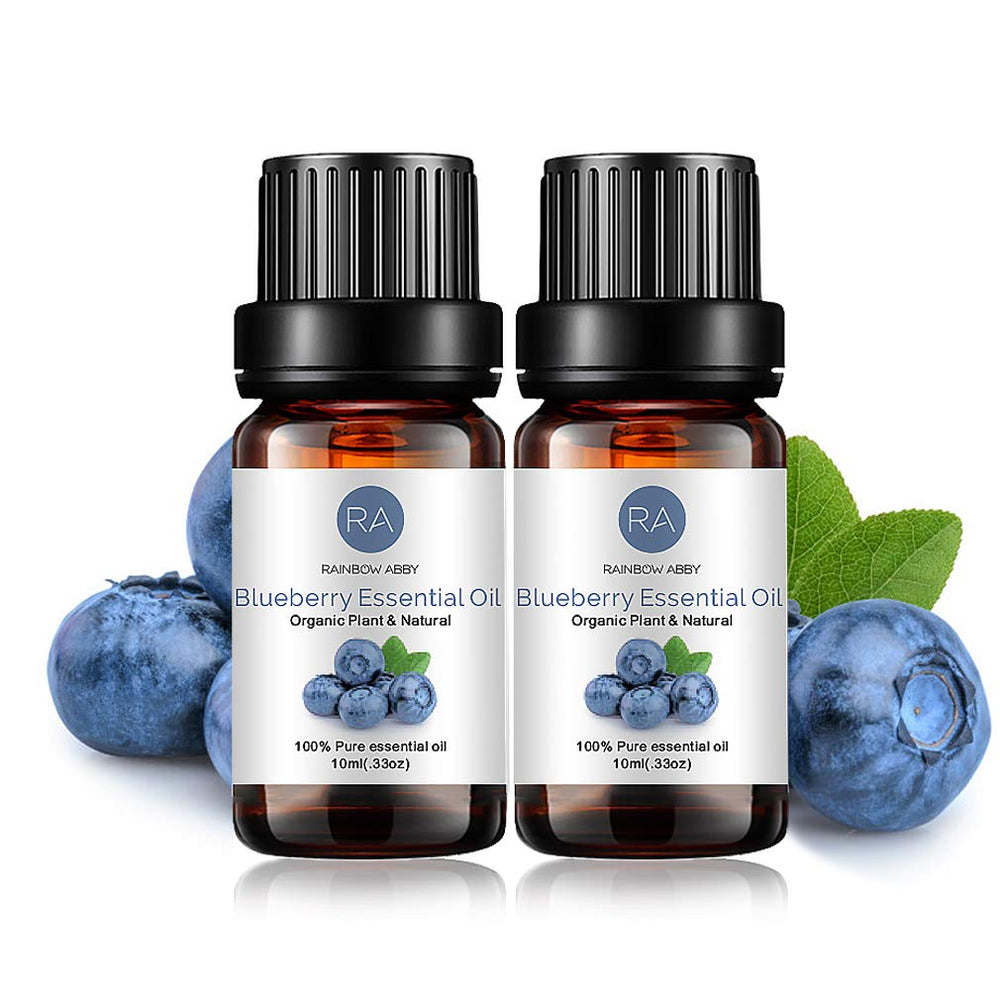 RAINBOW ABBY Blueberry essential oil two-pack bottle for diffusing and skincare.