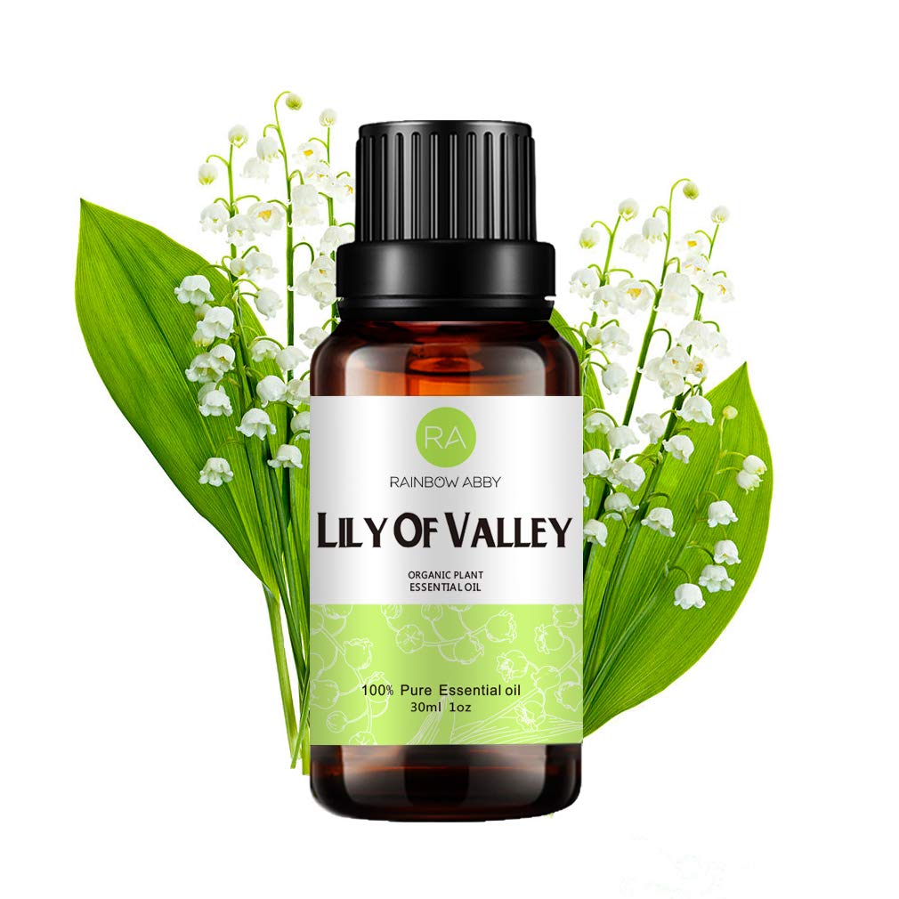 RAINBOW ABBY Lily of Valley oil bottle label showing SGS certification.