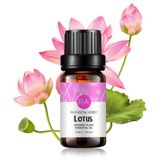 Rainbow Abby Lotus Essential Oil bottle with dark glass preserves potency for longer aroma.