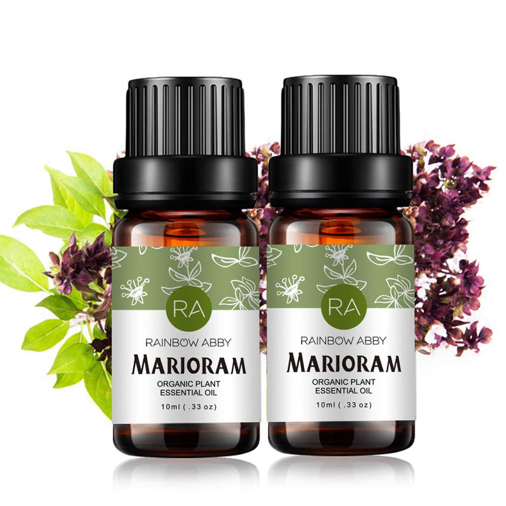 Rainbow Abby Marjoram essential oil bottle 10ml, ideal for diffusers.