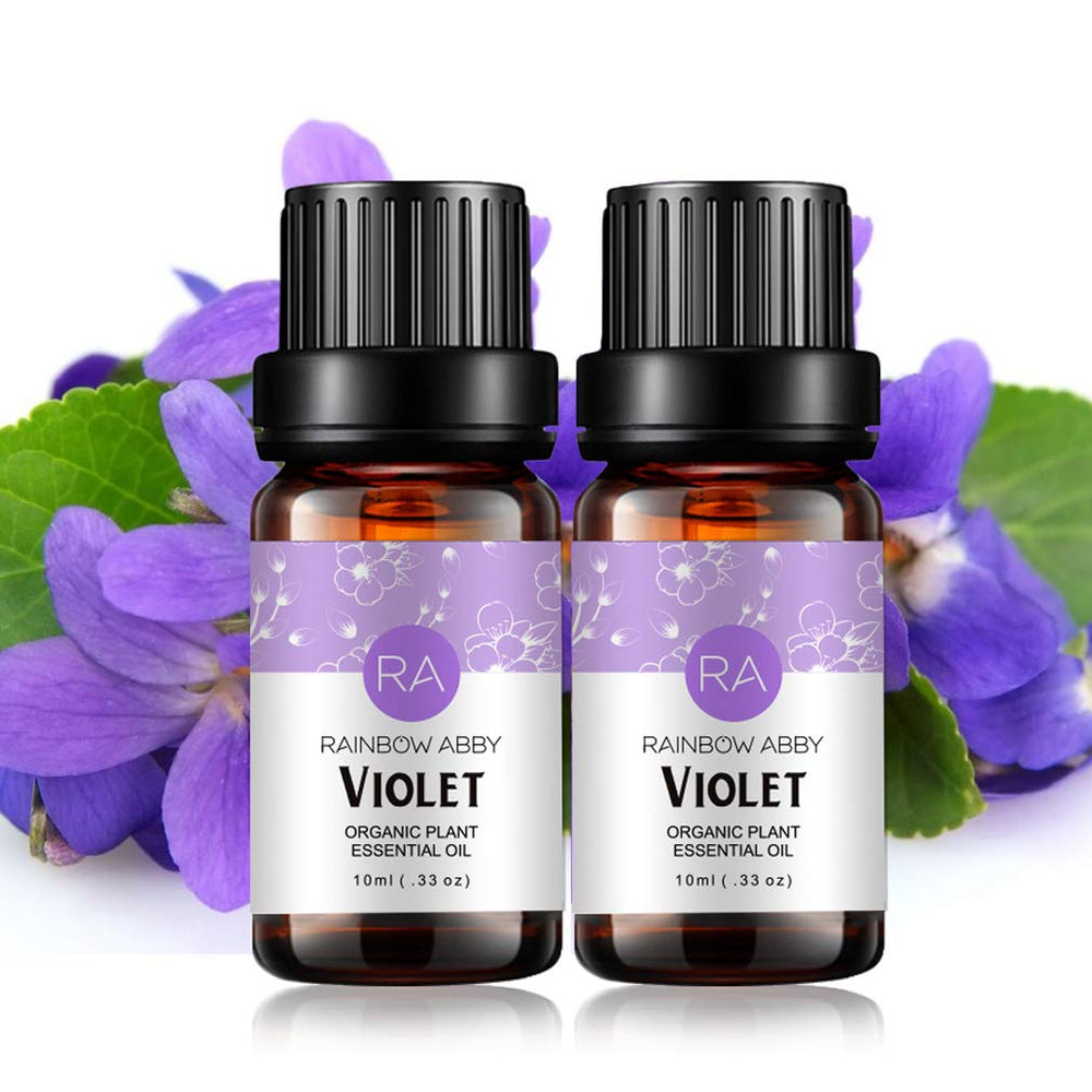 Rainbow Abby Violet essential oil bottle 2-pack for diffuser aromas and calm ambiance.