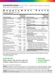 Rainbow Light 35+ Mom and Baby tablet close-up highlighting vegetarian formula and B vitamins.