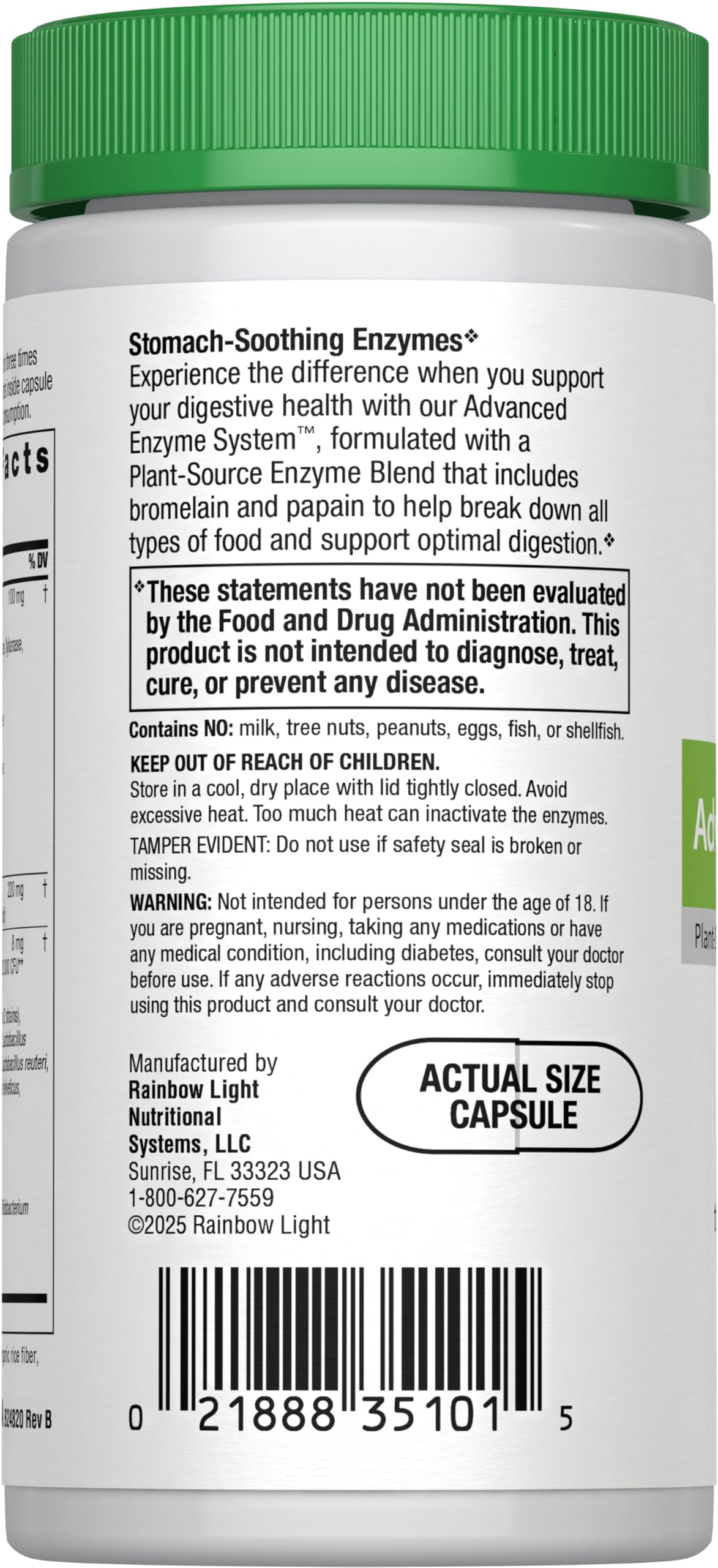 Rainbow Light Advanced Enzyme System capsules aiding digestion of fats and proteins.