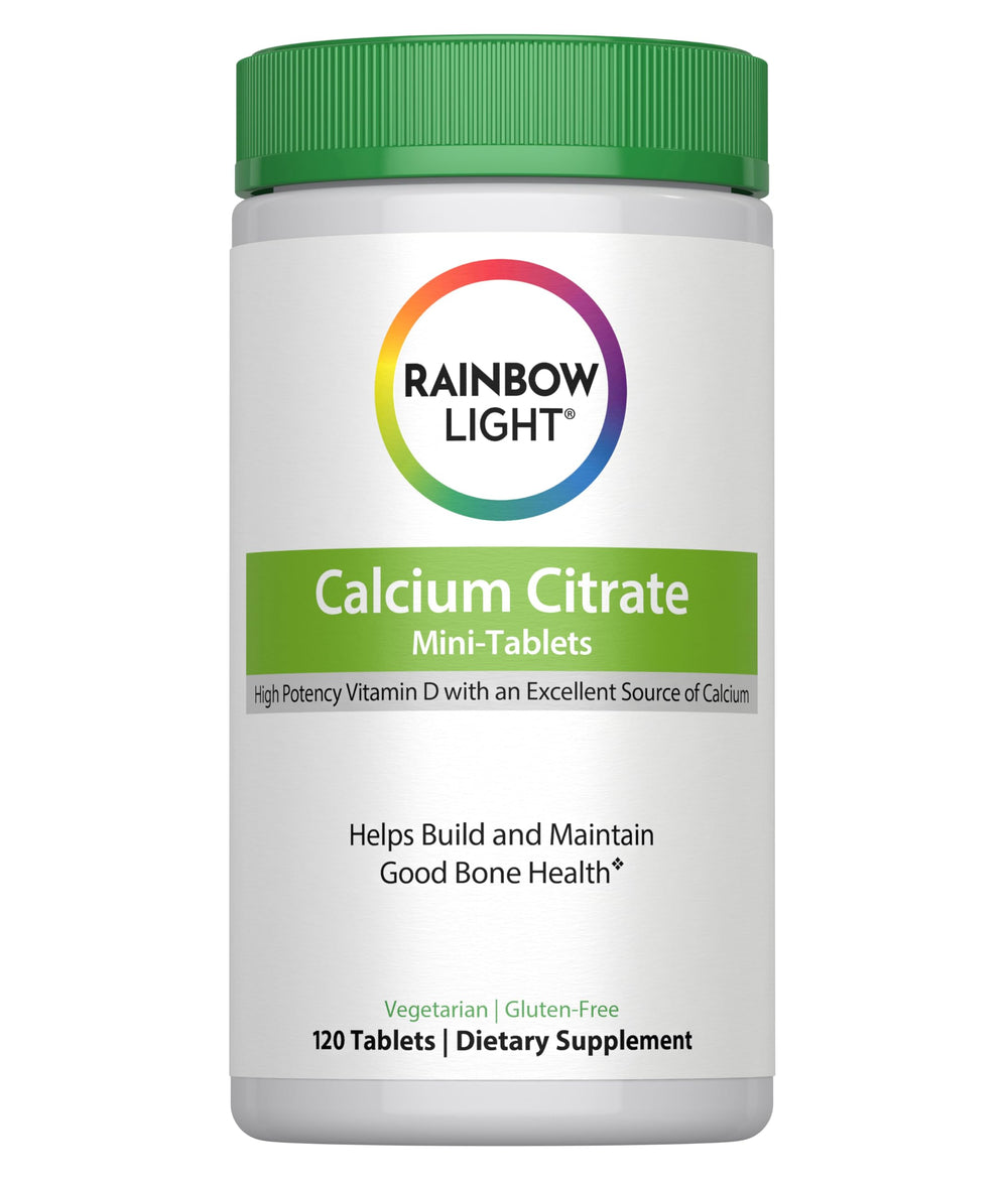 Rainbow Light calcium citrate bottle with vitamin D shown for daily bone support